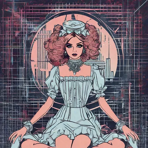 Prompt: little miss muffet photonegative refractograph fashion graphic design, halftone photo effect, in the style of T-shirt graphic designs, boho brutalism, minimalist, retrofuturism, fairycore, princesscore, Hypebeast, #graphx, trending on behance