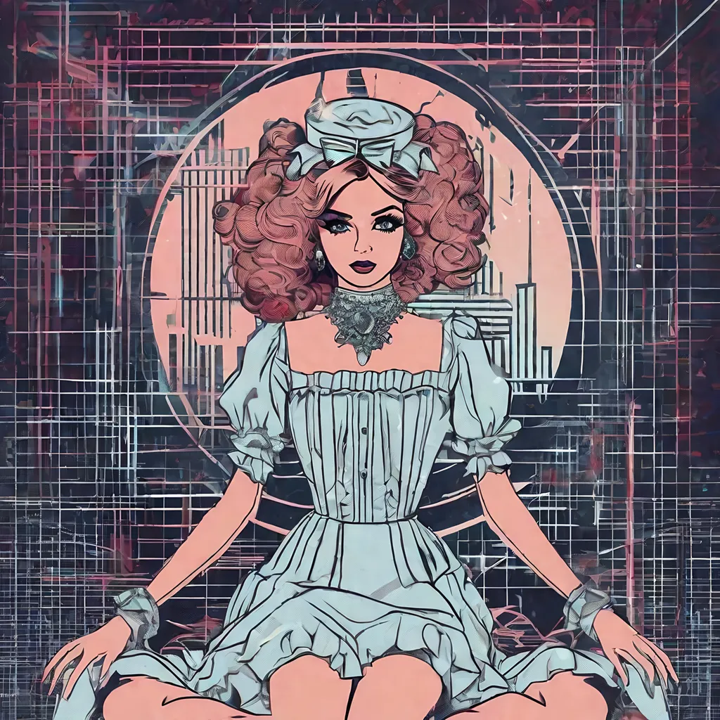 Prompt: little miss muffet photonegative refractograph fashion graphic design, halftone photo effect, in the style of T-shirt graphic designs, boho brutalism, minimalist, retrofuturism, fairycore, princesscore, Hypebeast, #graphx, trending on behance