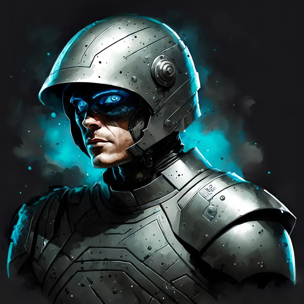 Prompt: Futuristic warrior with dark helmet