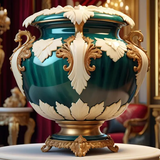 Prompt: Giant onyx and ivory pot, high-detail 3D rendering, opulent and luxurious, vibrant colors and rich textures, ornate design, treasure-filled, ornamental, grand and majestic, extravagant, exquisite lighting