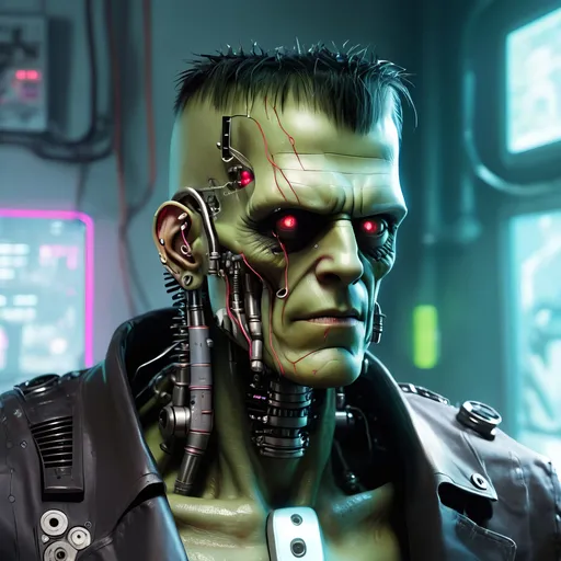 Prompt: cyberpunk frankenstein, technological modifications