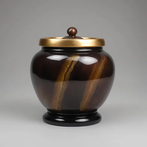 Prompt: Onyx and gold pot. Tigers eye.