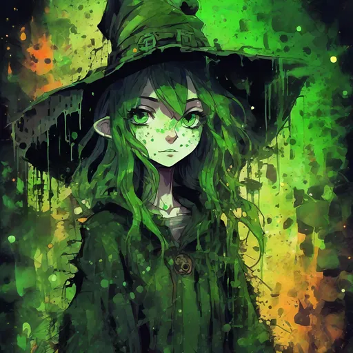 Prompt: Highly Detailed Ink Splatter Grunge, a big green eyed witchy cute girl, in a dark castle, Manga style, pretty face, full body, chipped peeling, cracked course, saturated colourful, textured paint, negative-digital, abstract background, intricate background, luminism, ultra detailed, 32k, Fantastic realism complex background, dynamic lighting, lights, digital painting, 3D effect, intricate pose, intricate highly detailed, art by Konstantin Makovsky, Mandy Disher and Victoria Francis
, Broken Glass effect, no background, stunning, something that even doesn't exist, mythical being, energy, molecular, textures, iridescent and luminescent scales, breathtaking beauty, pure perfection, divine presence, unforgettable, impressive, breathtaking beauty, Volumetric light, auras, rays, vivid colors reflects