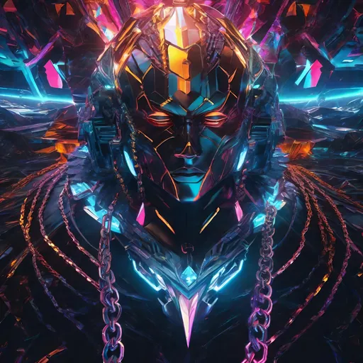 Prompt: Hot versus cold, glitchy god, diamond chains, digital art, epic battle scene, high contrast, glitch art, futuristic, intense lighting, godlike figures, glowing eyes, diamond encrusted chains, surreal, high quality, glitch art, cyberpunk, diamond chains, intense lighting, surreal, futuristic