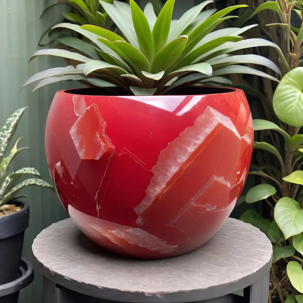 Prompt: Big Red quartz pot.