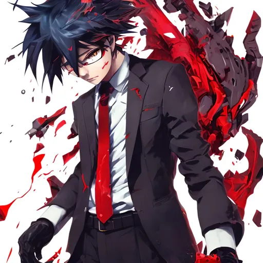 Prompt: shinji samadani an anime character wearing a suit, in the style of color splash, red and azure, klaus pillon, auto-destructive art, womancore, light brown and light black, trashcore --ar 45:64 --v 6.0
