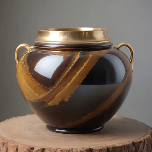 Prompt: Onyx and gold pot. Tigers eye.