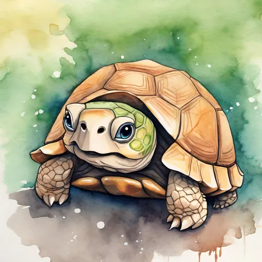 Prompt: A cute tortoise, big eyes, inspired by Kawaii, watercolour, cartoon