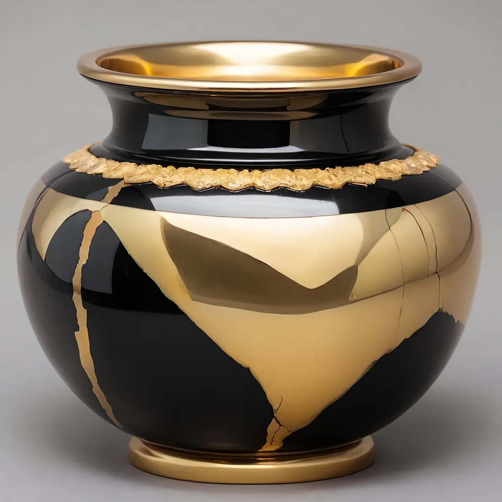 Prompt: Onyx and gold pot.