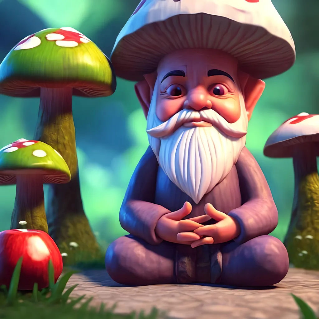 Prompt: a gnome meditating to expand his third eye. He sits criss-cross apple sauce on top of a large mushroom
