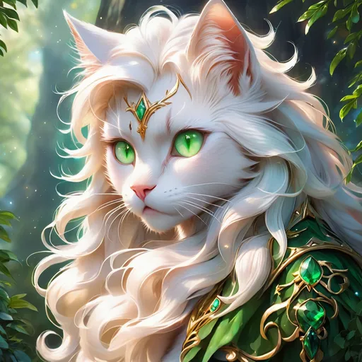 Prompt: warrior cat with {green fur} and {emerald green eyes}, senior female cat, earth element, trees, Erin Hunter, gorgeous anime portrait, beautiful cartoon, 2d cartoon, beautiful 8k eyes, elegant {white fur}, pronounced scar on chest, fine oil painting, modest, gazing at viewer, beaming green eyes, glistening green fur, low angle view, zoomed out view of character, 64k, hyper detailed, expressive, timid, graceful, beautiful, expansive silky mane, deep starry sky, golden ratio, precise, perfect proportions, vibrant, standing majestically on a tall crystal stone, hyper detailed, complementary colors, UHD, HDR, top quality artwork, beautiful detailed background, unreal 5, artstaion, deviantart, instagram, professional, masterpiece