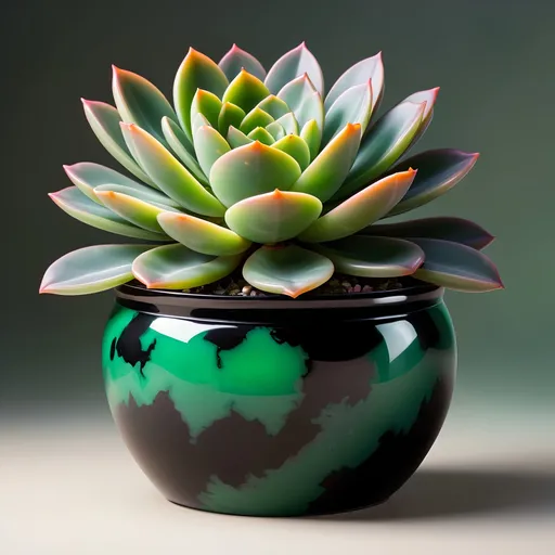 Prompt: Onyx and jade pot with neon succulent, highres, detailed, realistic painting, vibrant colors, natural lighting, intricate details, luxurious material, botanical illustration, elegant design, rich green tones, polished surfaces, high quality, realistic, succulent, onyx and jade pot, vibrant, natural lighting, intricate details, luxurious material, botanical illustration, elegant design, rich green tones, polished surfaces