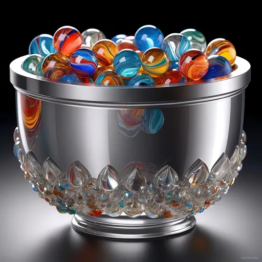 Prompt: Clear crystal pot with platinum accents, vibrant marbles, 3D rendering, highres, detailed, elegant, opulent, luxurious, crystal clear, platinum shine, reflective surface, vibrant colors, opulent marbles, luxurious detailing, dynamic lighting