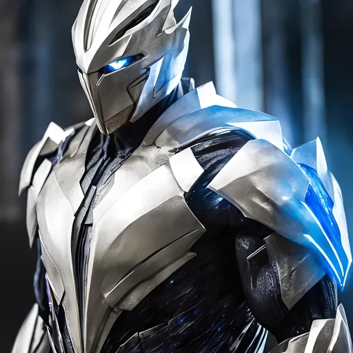 Prompt: Savitar the god of speed white suit all colors crystal on his armor
