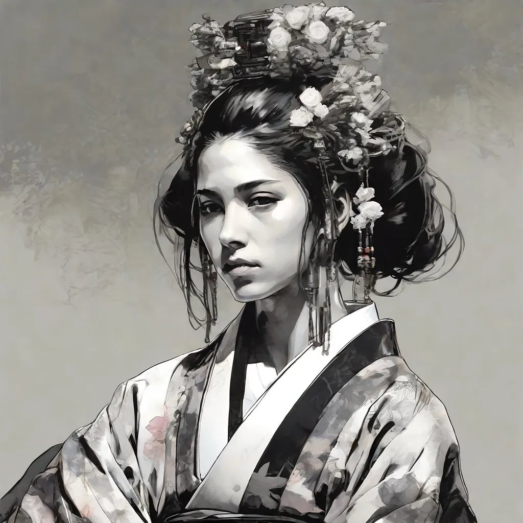 Prompt: (((Yoji Shinkawa))), sticker of ultra detailed portrait of Naomi Scott in japanese kimono,Kanzashi head accessories, high quality cell shaded illustration in post apocalyptic style by Yoji Shinkawa,(((sitting kneeling pose))), ((zoomed in face)),  (((katana))), (((Detailed hands))),perfect anatomy, centered, freedom, soul, blue and pink long hair, approach to perfection, cell shading, 4k , cinematic dramatic atmosphere, watercolor painting, global illumination, detailed and intricate environment, artstation, concept art, fluid and sharp focus, volumetric lighting, cinematic lighting, Art by Yoji Shinkawa and by Ilya Kuvshinov 
