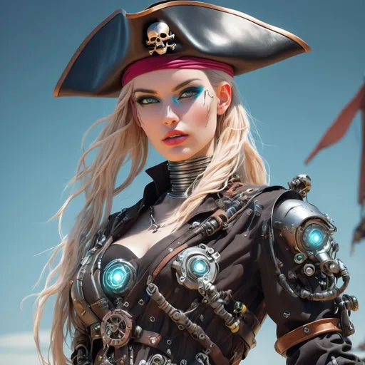 Prompt: Beautiful cybernetic female pirate.