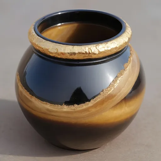 Prompt: Onyx and gold pot. Tigers eye.