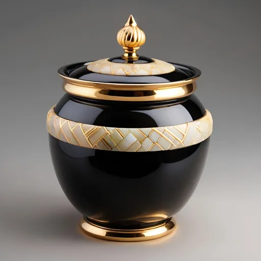 Prompt: Onyx and gold pot.