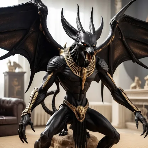 Prompt: Xenomorph anubis with wings, angry, nightmare scene