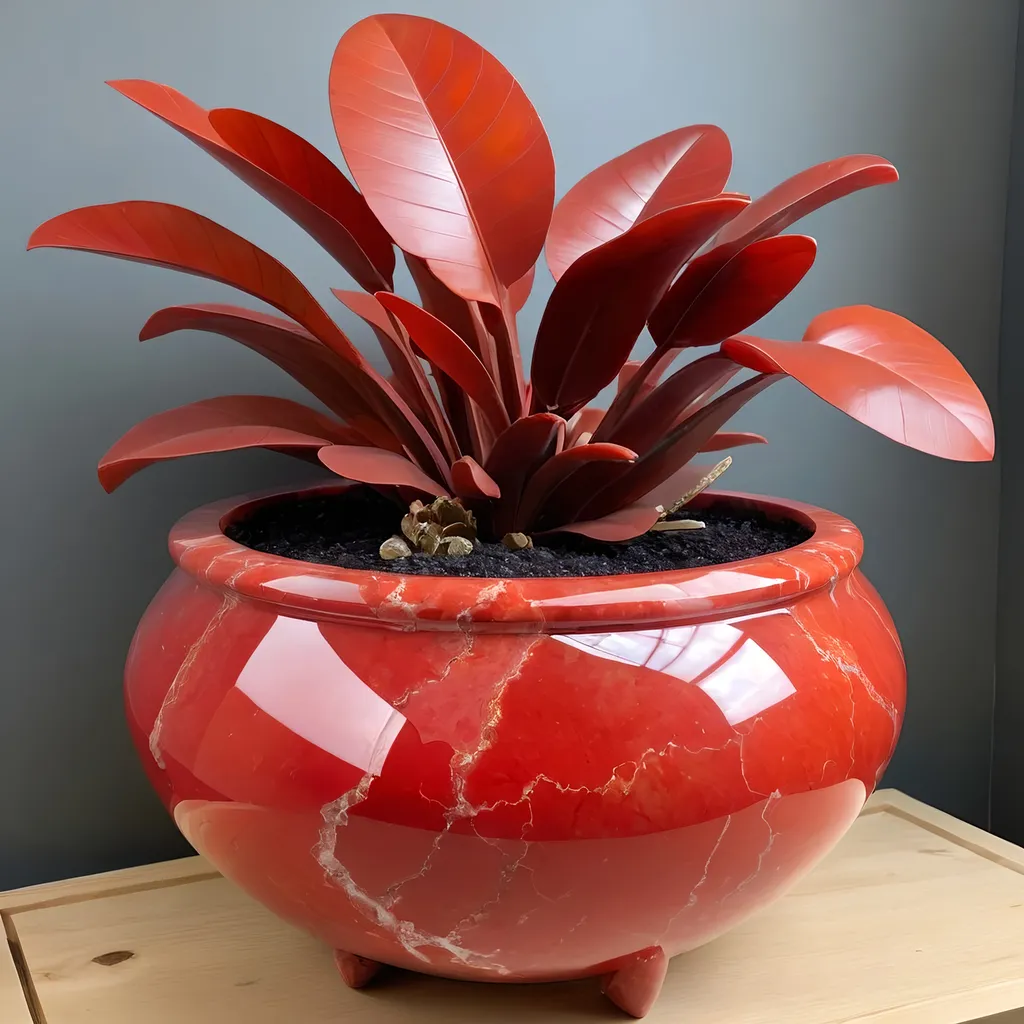 Prompt: Big Red quartz pot.