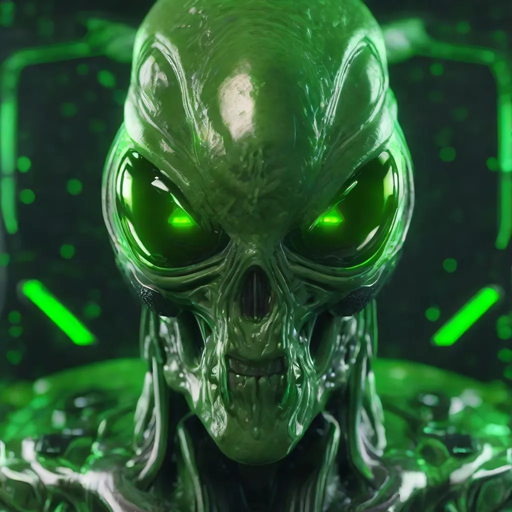 Prompt:   Alien green male hideous and deformed horror Fungoid head ,cybenetic gear, shooting guns, sharp focus, Professional, UHD, HDR, 8K,  Render, electronic, nervous vibe, loud, tension, dark, Epic