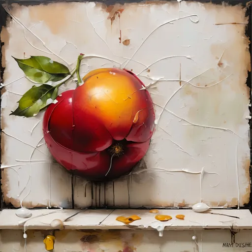 Prompt: Oil painting by Mandy Disher, trash polka, stencil, texture, abstract, heavy impasto