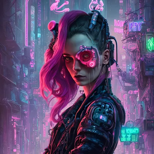 Prompt: A detailed portrait of a cyberpunk victorian pretty lady in a Futuristic Cityscape and Neon Pink Flamingo, Street Art, Graffiti Style, Bold, Digital Painting, Urban, Edgy, Colorful, 8K, Intricate Details illuminated by a neon sunset, by Alex Konstad, Tatsuya Ishida, and Patrick Brown, dramatic lighting, hyper-realistic details, with digital painting techniques, trending on Artstation, cinematic cinematic lighting.