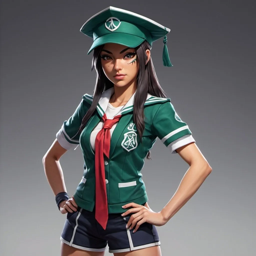 Prompt: Akali con uniforme de colegial