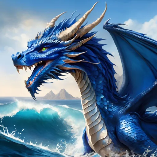 Prompt: Saffira a dragon with scales like a saaffire or a lapis lazuli and eyes of the ocean realistic