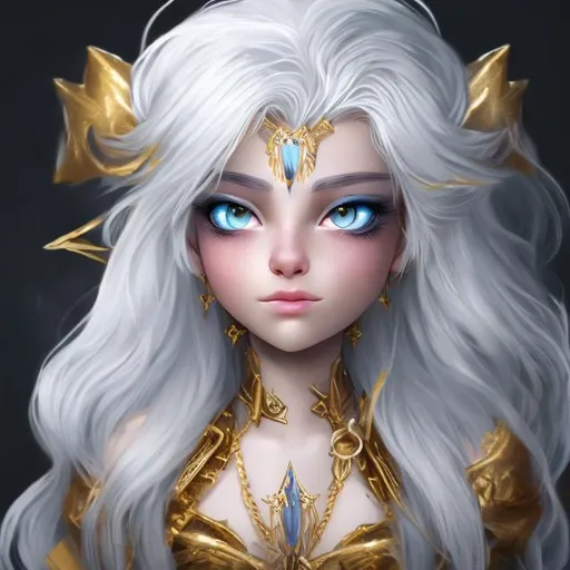 Prompt: princess with white hair and gold eyes