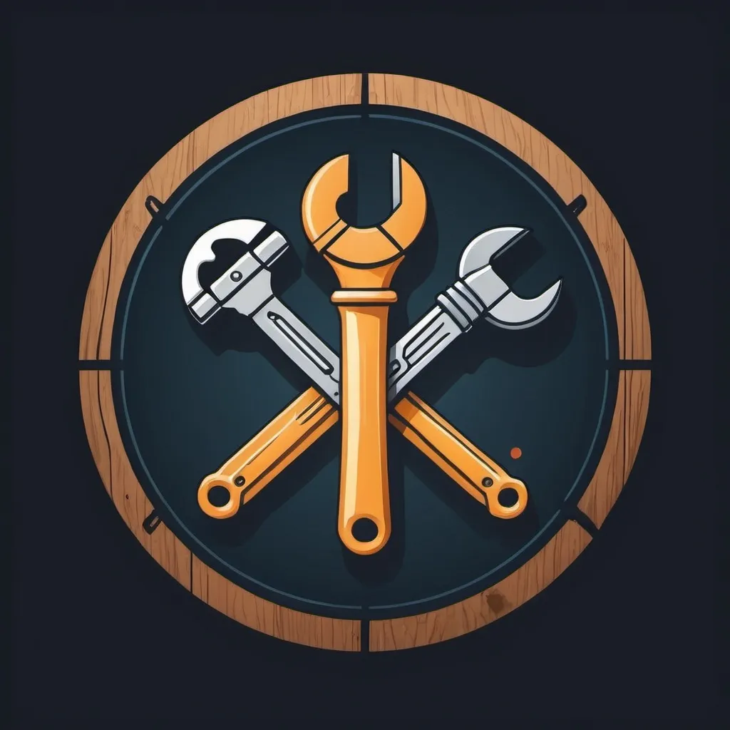 Prompt: It is a business logo. The business is a general handyman with some film and stage work. It should be circular in nature. I would like some tools in the logo. I would also like a theater stage light and a crescent wrench