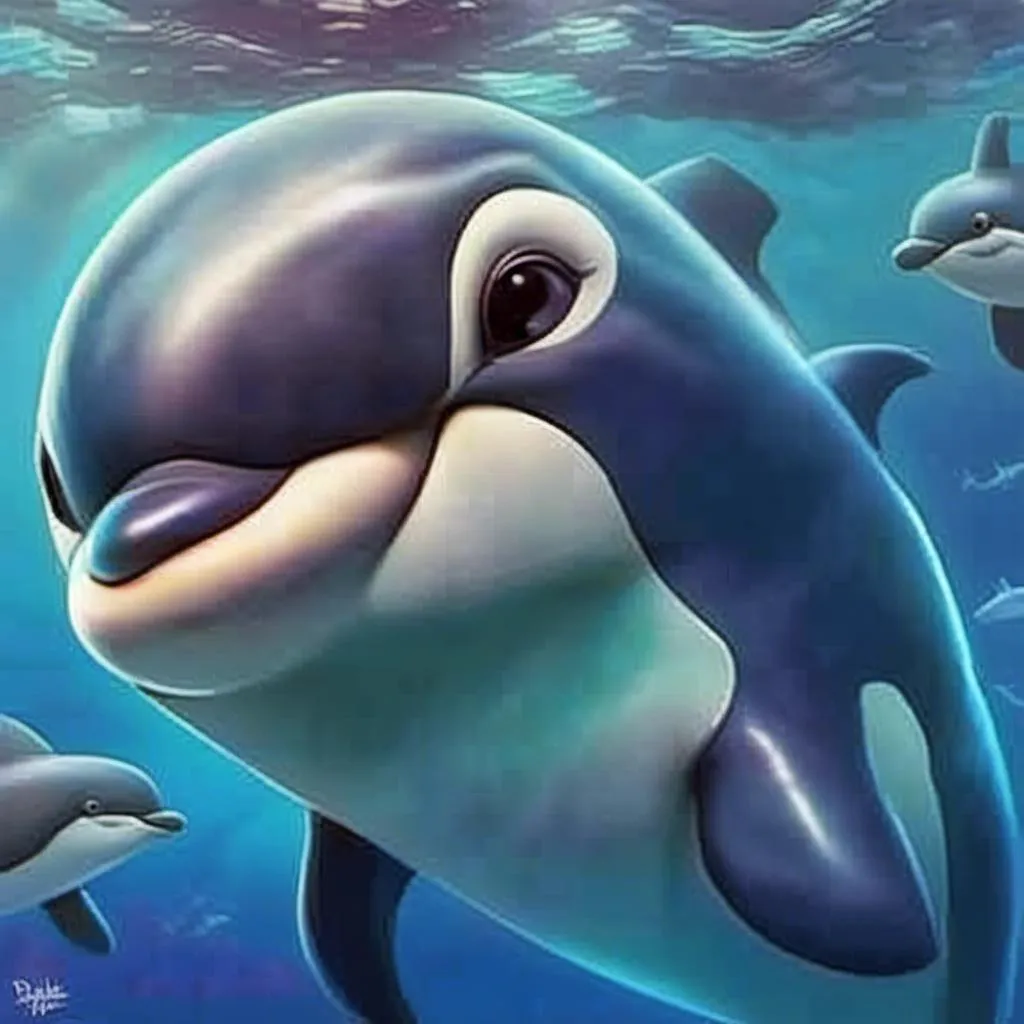 Prompt: To look like a Disney Pixar 3d dall’s porpoise that resembles my students referenced in my [link to images] [link to album]. By taking their eyes nose and mouth areas and morphing them into the placement of the eyes nose and mouth areas of the porpoise. Just the expression of the student will show. <mymodel> there should only be dall’s porpoise character depicted no other character 
