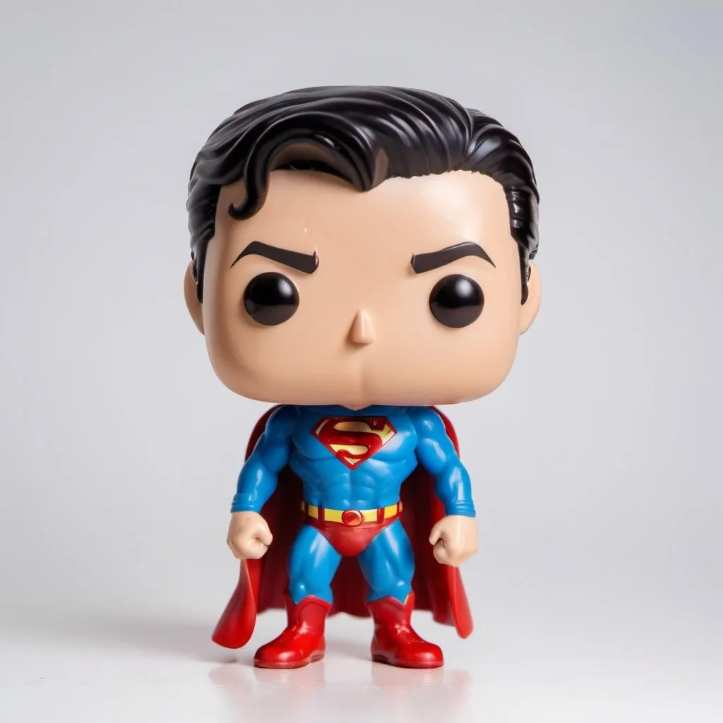 Prompt: Funko pop superman figurine, made of plastic, product studio shot, on a white background, diffused lighting, centered.