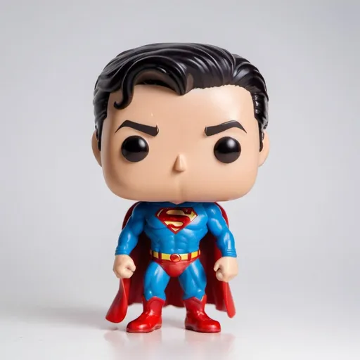 Prompt: Funko pop superman figurine, made of plastic, product studio shot, on a white background, diffused lighting, centered.