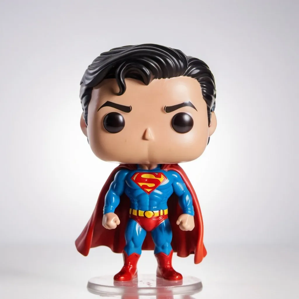 Prompt: Funko pop superman figurine, made of plastic, product studio shot, on a white background, diffused lighting, centered.