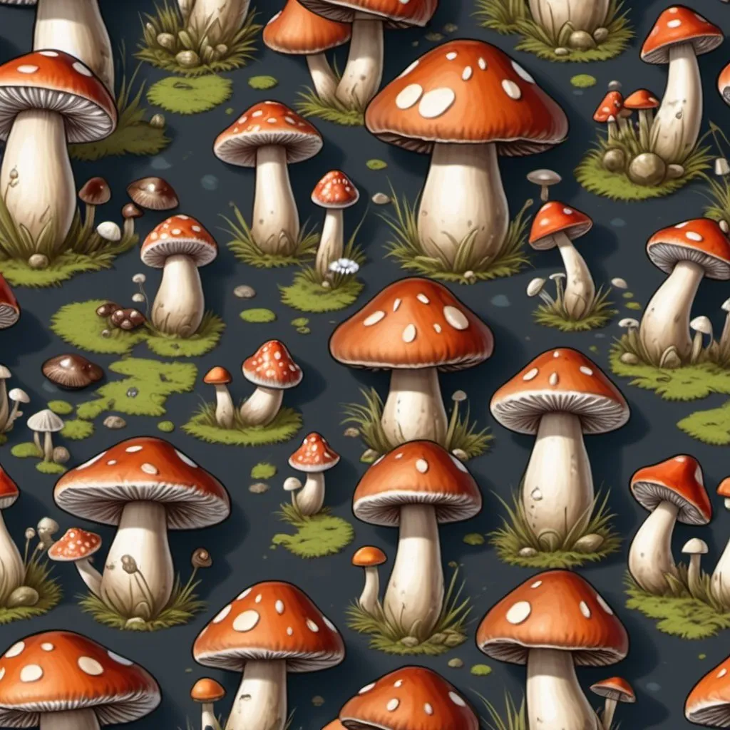 Prompt: A top-down map of little mushroom people, 2d map, highly details, 8k