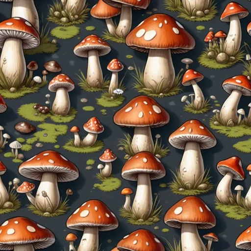 Prompt: A top-down map of little mushroom people, 2d map, highly details, 8k