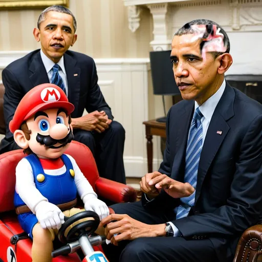 Prompt: Obama plays Mario Kart with Osama Bin Laden