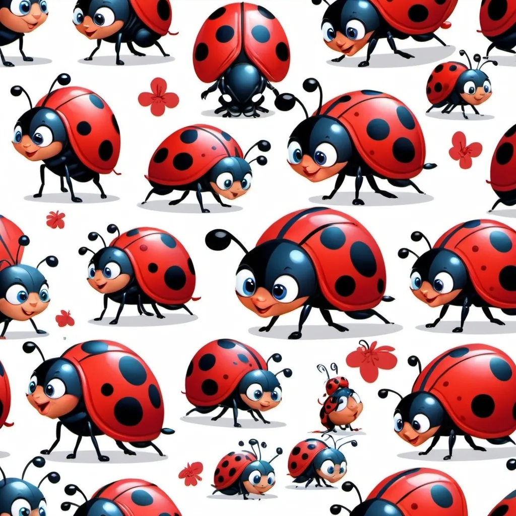 Prompt: Ladybug cartoonized with diffrent poses