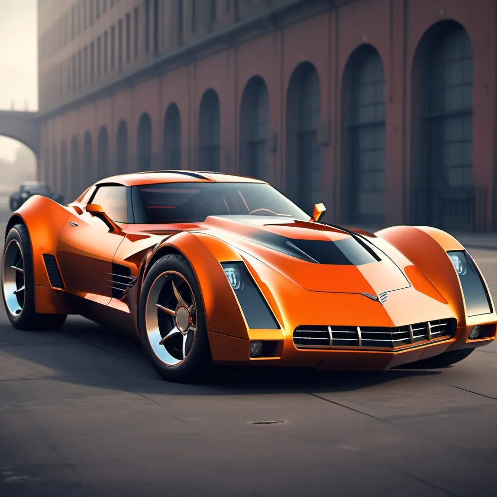 Prompt: Dieselpunk, retro-futuristic, supercar based on corvette c3