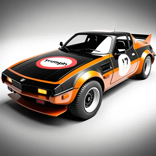 Prompt: Triumph tr7 blended with formula one car, retro-futuristic, post-apocalyptic dieselpunk