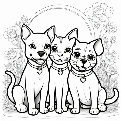 Prompt: Cat and dog funny colouring pages
