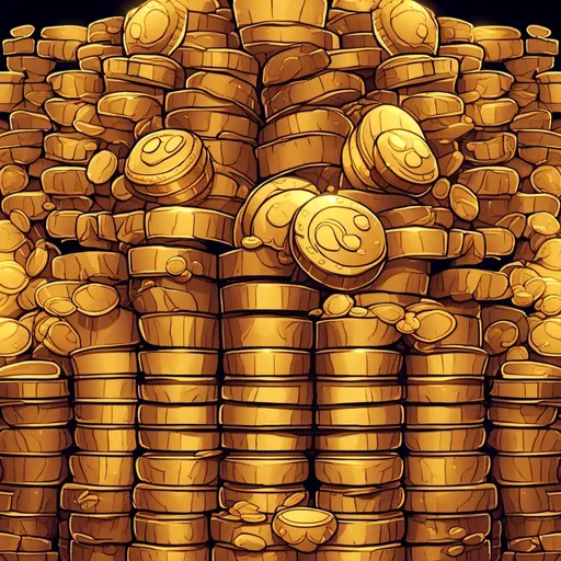 Prompt: <mymodel>Detailed a towering stack of gold coins, shimmering with wealth, luxurious metallic sheen, extravagant display, high value, high-end digital rendering, realistic gold textures, opulent golden hues, dramatic lighting, grandiose and extravagant, ultra-detailed, highres, , opulence, luxurious, metallic sheen, dramatic lighting