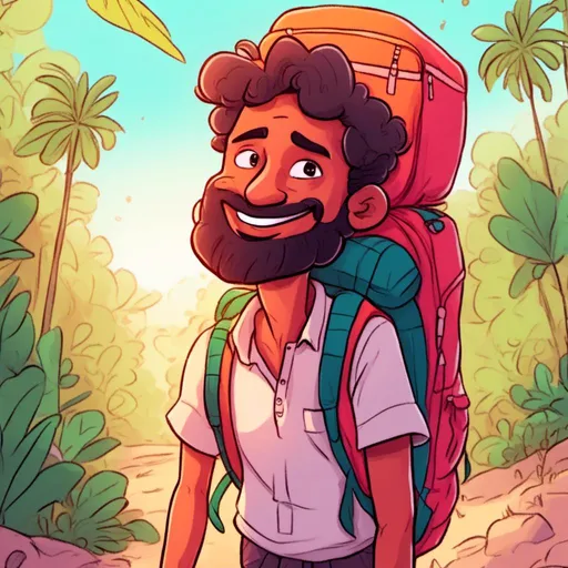 Prompt: <mymodel>Happy backpacker, vibrant and colorful travel illustration, detailed facial features, high quality, colorful, vibrant, travel illustration, backpacker, leisurely vacation, warm tones, sunny day, joyous expression, detailed shadows and highlights Full body 