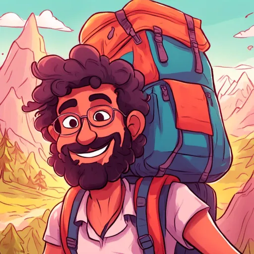 Prompt: <mymodel>Happy backpacker, vibrant and colorful travel illustration, detailed facial features, high quality, colorful, vibrant, travel illustration, backpacker, leisurely vacation, warm tones, sunny day, joyous expression, detailed shadows and highlights Full body 