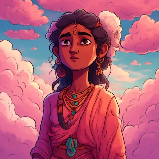 Prompt: <mymodel> an Indian 
 girl
ethereal and dreamlike, detailed fur with soft highlights, intense and focused gaze, vibrant and surreal color palette, realistic cloud formations, aerial perspective, mystical atmosphere, , dreamy, surreal, fluffy clouds, detailed eyes, majestic, vibrant colors, professional, atmospheric lighting