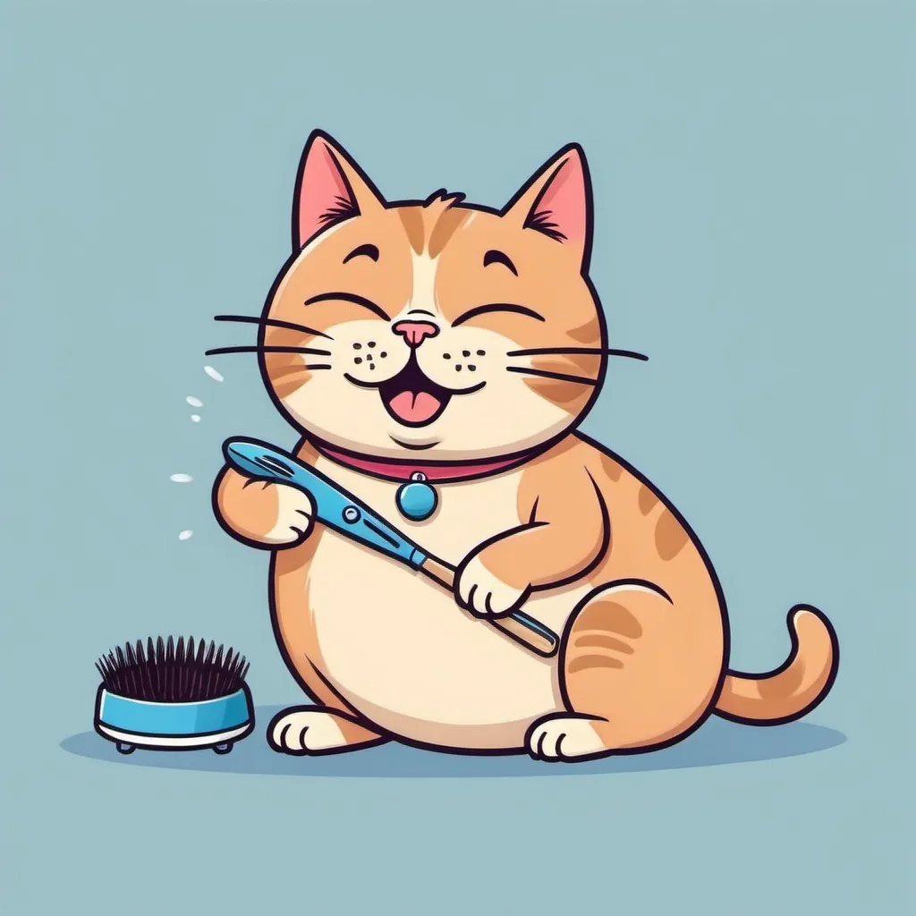 Prompt: brushing the cat on the belly simple 
cartoon 