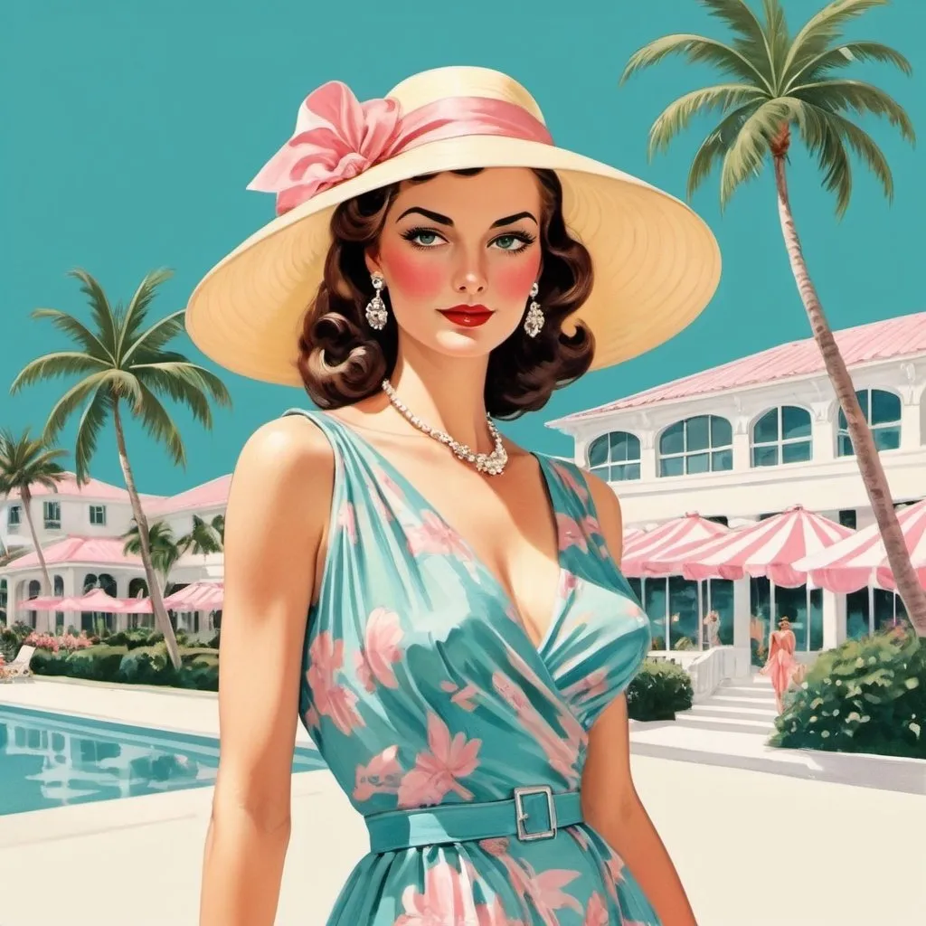 Prompt: palm beach vintage glamour illustration
