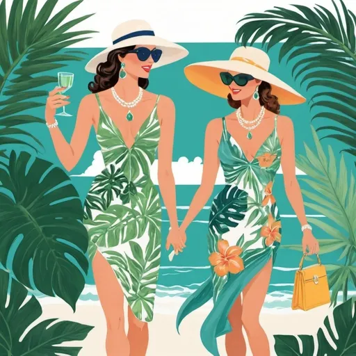 Prompt: ladies of palm beach tropical illustration



