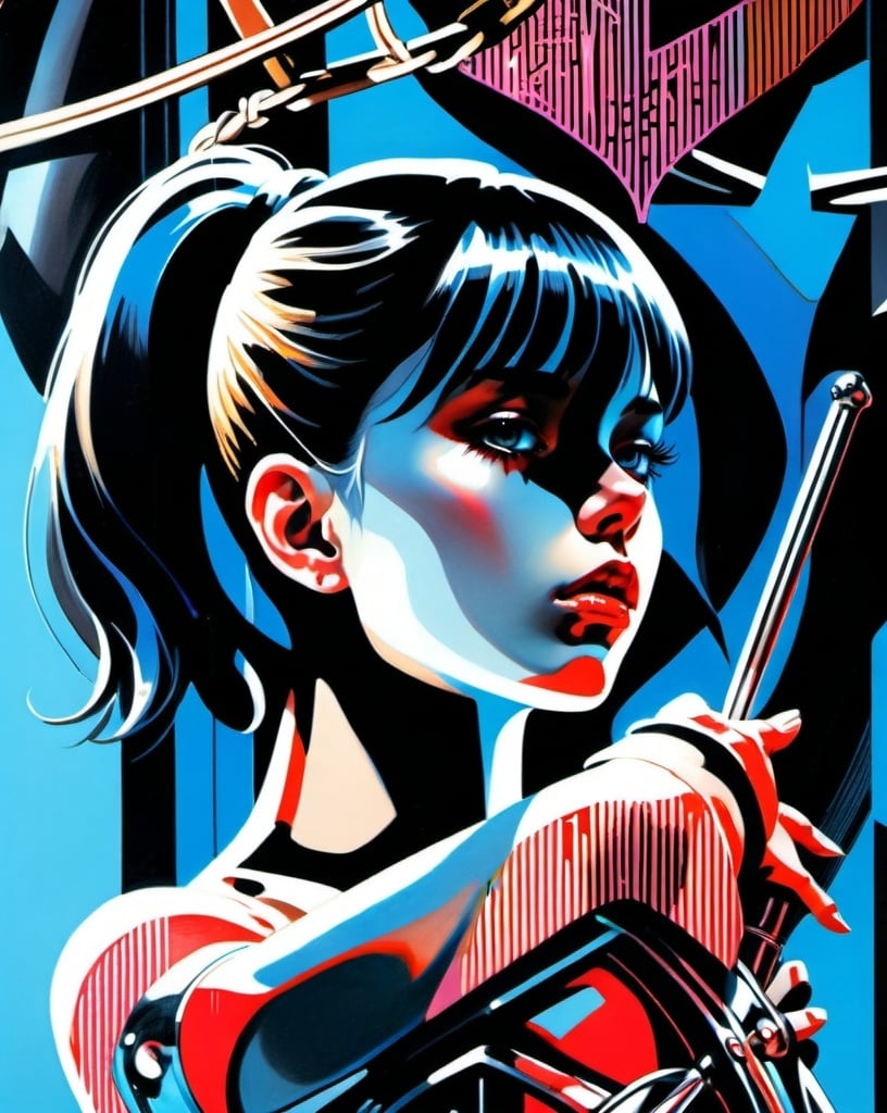 Prompt: the cover of the book featuring a girl and a cross hanging, in the style of hajime sorayama, kris knight, baroque-punk, comic art, close up, martin ansin,
glorious --ar 3:4